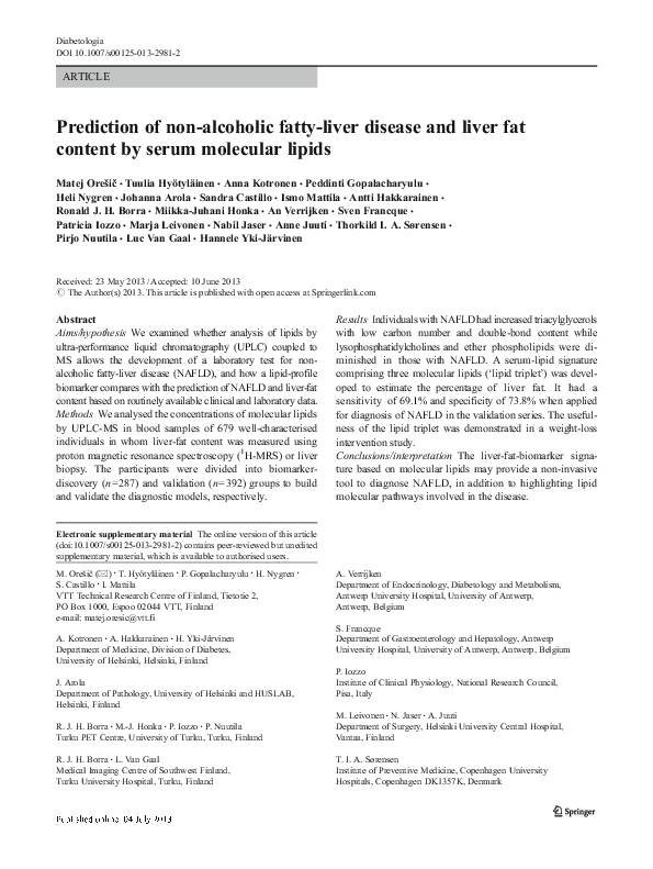 (PDF) Prediction of non-alcoholic fatty-liver disease and liver fat ...