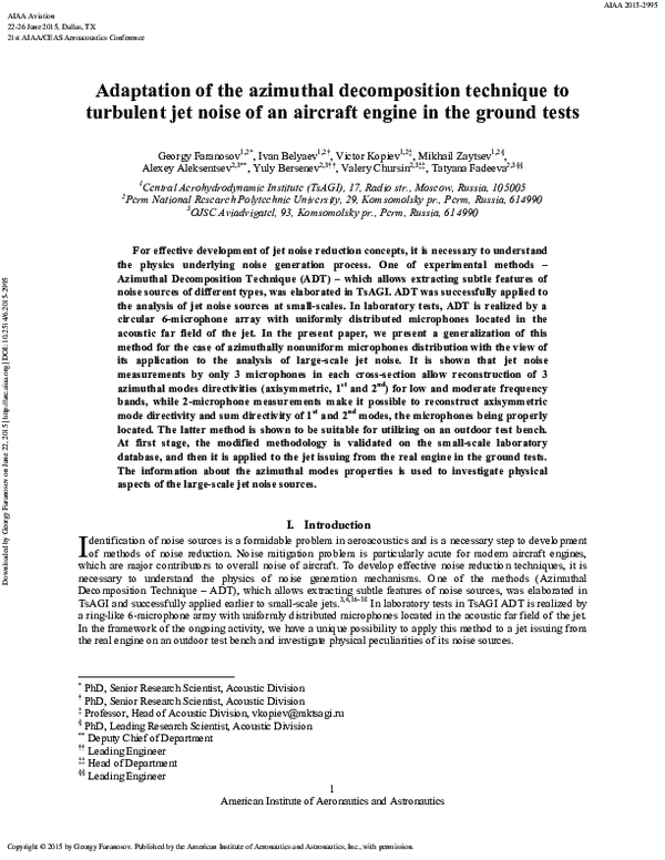 (PDF) Adaptation of the Azimuthal Decomposition Technique to Jet Noise ...