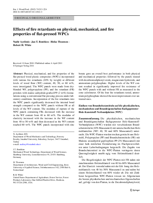 (PDF) Effects of fire retardants on physical, mechanical, and fire
