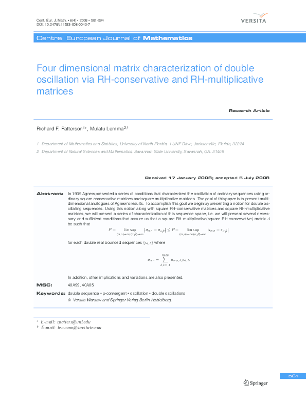 (PDF) Four dimensional matrix characterization of double oscillation ...