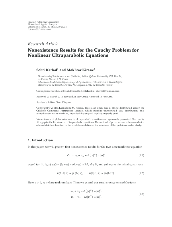 (PDF) Nonexistence Results for the Cauchy Problem for Nonlinear ...