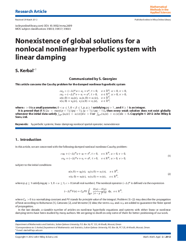 (PDF) Nonexistence of global solutions for a nonlocal nonlinear ...