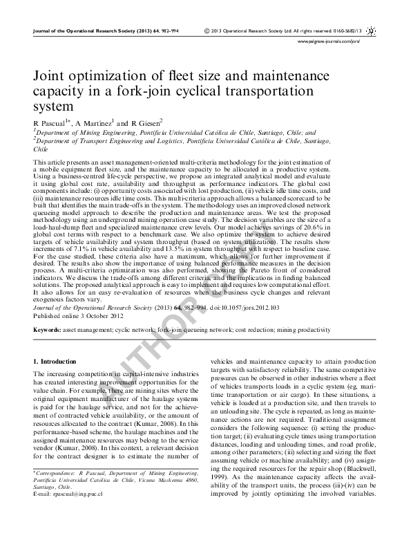 (PDF) Joint optimization of fleet size and maintenance capacity in a ...