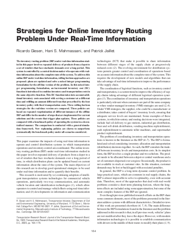 (PDF) Strategies for Online Inventory Routing Problem Under Real-Time ...