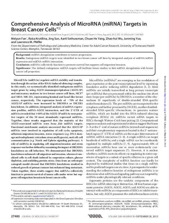 (PDF) Comprehensive Analysis of MicroRNA (miRNA) Targets in Breast ...