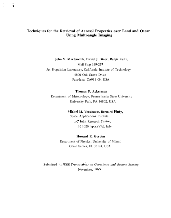 (PDF) Techniques for the retrieval of aerosol properties over land and ...