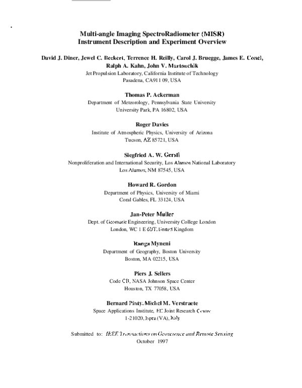 (PDF) Multiangle Imaging SpectroRadiometer (MISR) instrument