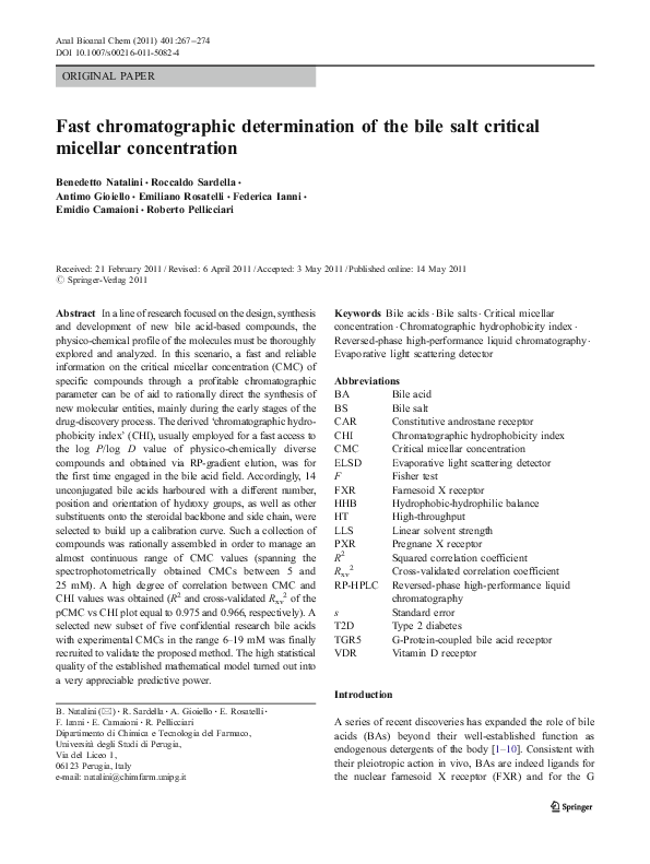 (PDF) Fast chromatographic determination of the bile salt critical micellar concentration