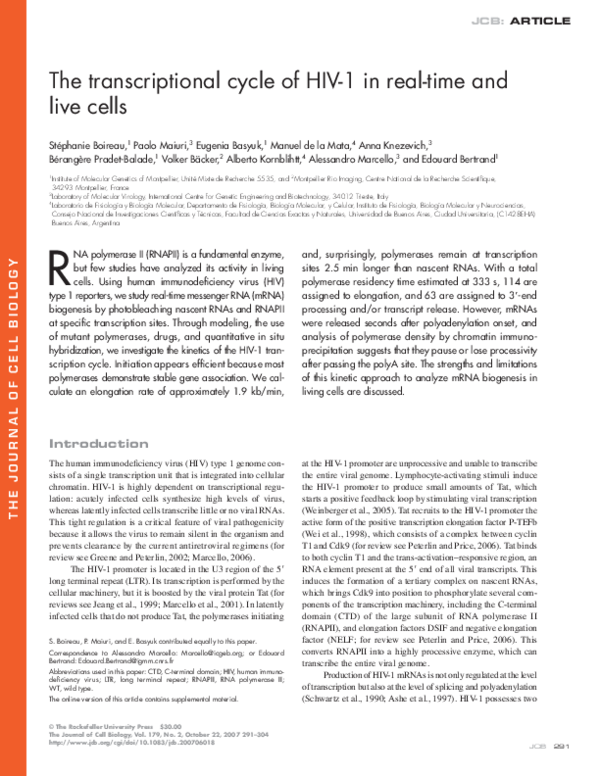 (PDF) The transcriptional cycle of HIV-1 in real-time and live cells ...