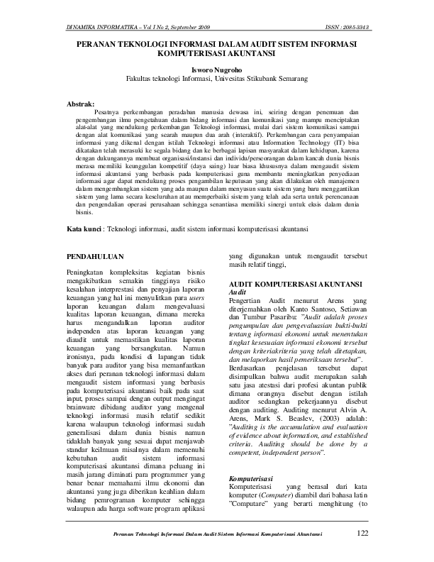 Pdf Peranan Teknologi Informasi Dalam Audit Sistem Informasi Komputerisasi Akuntansi Mirza Ariansyah Academia Edu