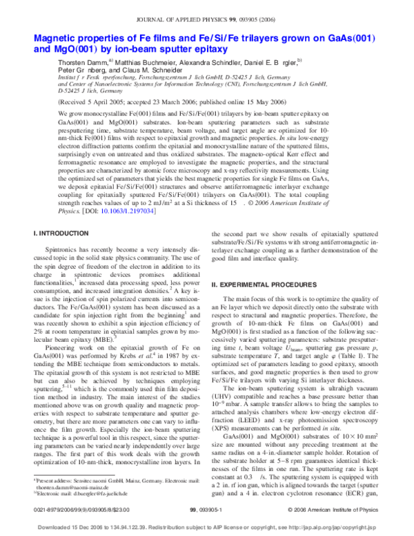 (PDF) Magnetic properties of Fe films and Fe∕Si∕Fe trilayers grown on ...