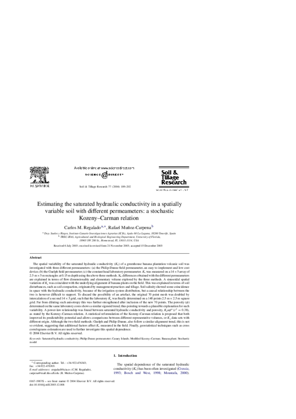 (PDF) Estimating the saturated hydraulic conductivity in a spatially ...