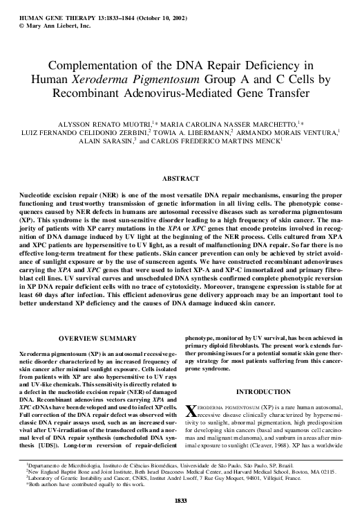(PDF) Complementation of the DNA Repair Deficiency in Human Xeroderma ...