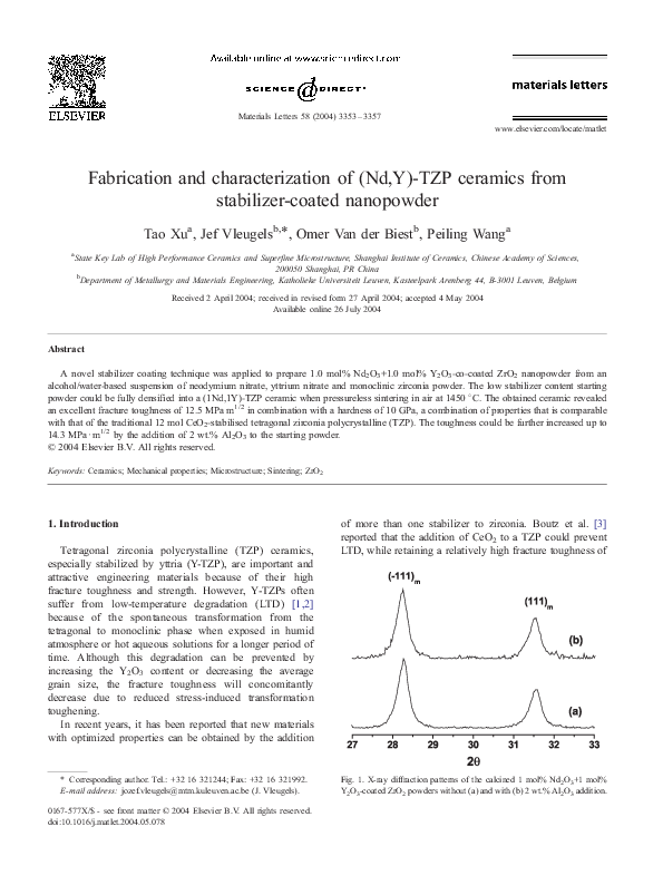 (PDF) Fabrication and characterization of (Nd,Y)-TZP ceramics from ...