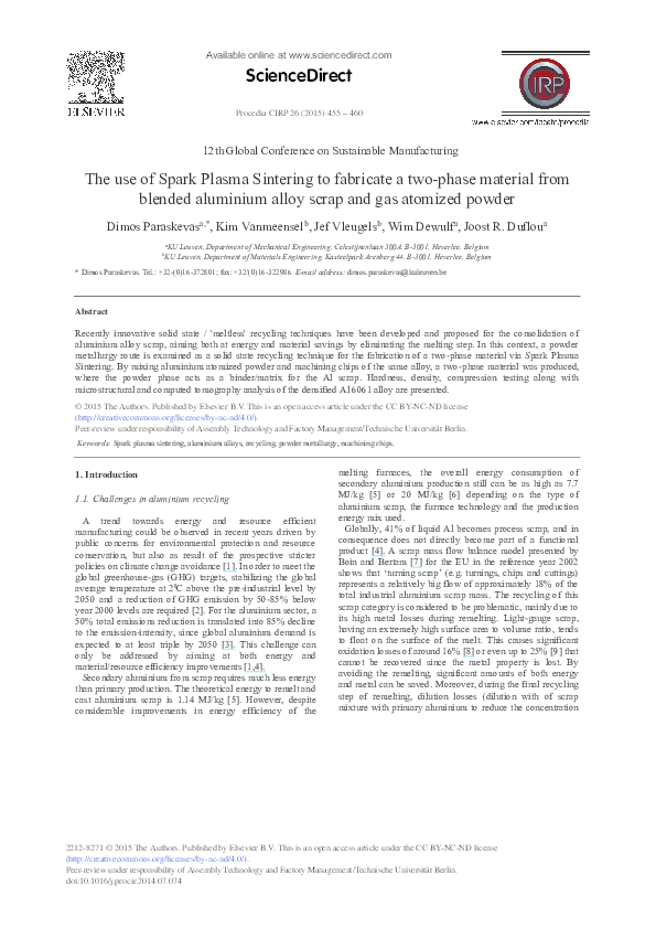 (PDF) The Use of Spark Plasma Sintering to Fabricate a Two-phase ...
