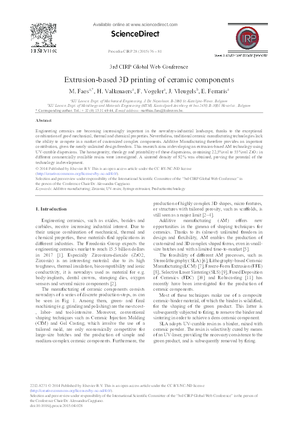 (PDF) Extrusion-based 3D Printing of Ceramic Components