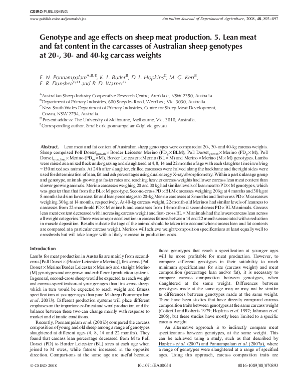 (PDF) Genotype and age effects on sheep meat production. 2. Carcass