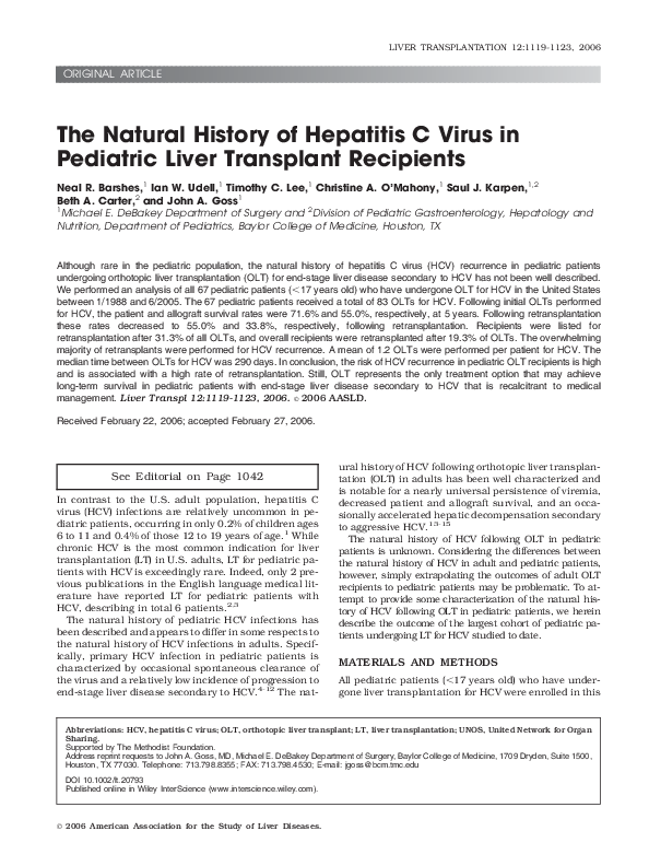 (PDF) The natural history of hepatitis C virus in pediatric liver ...