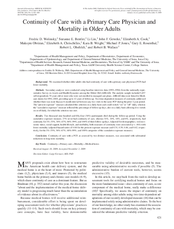 (PDF) Continuity of Care with a Primary Care Physician and Mortality in ...