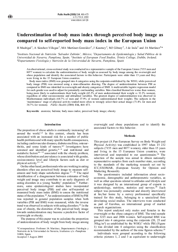 (PDF) Underestimation of body mass index through perceived body image