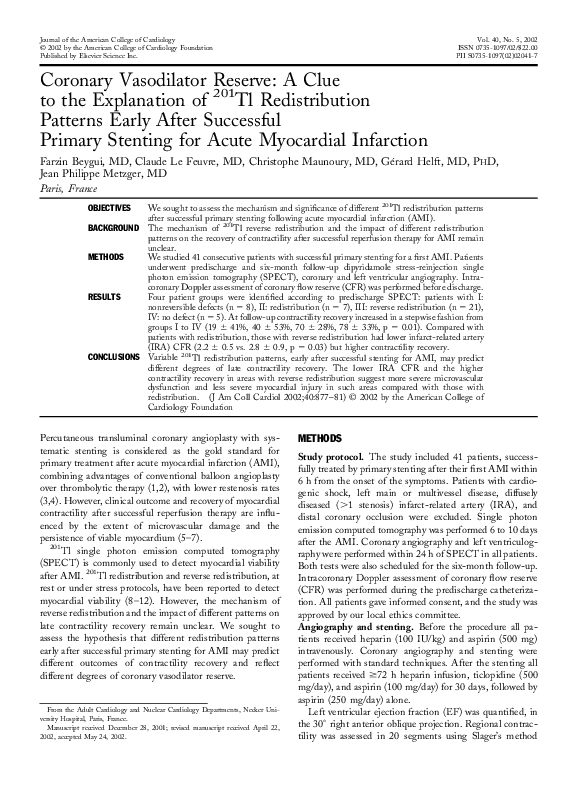 (PDF) Coronary vasodilator reserve a clue to the explanation of 201Tl