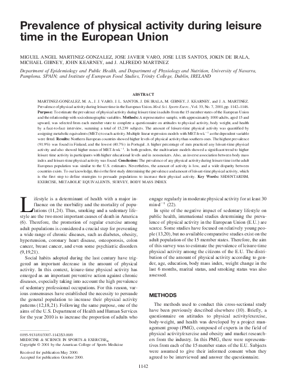 (PDF) Prevalence of physical activity during leisure time in the ...