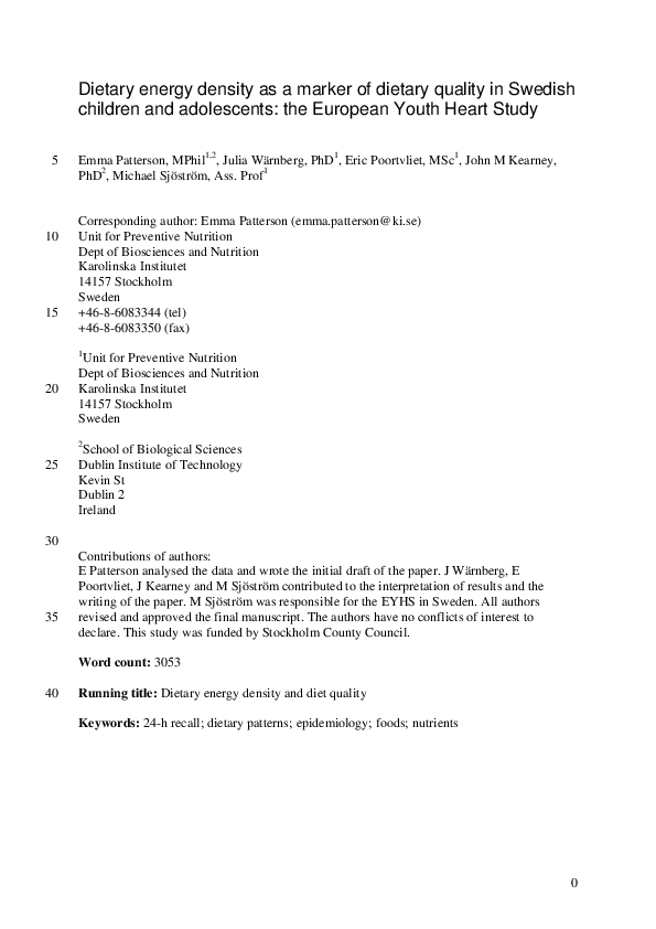 (PDF) Dietary energy density as a marker of dietary quality in Swedish