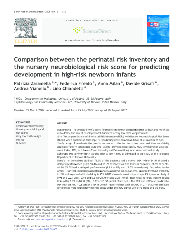 (PDF) Comparison between the perinatal risk inventory and the nursery ...