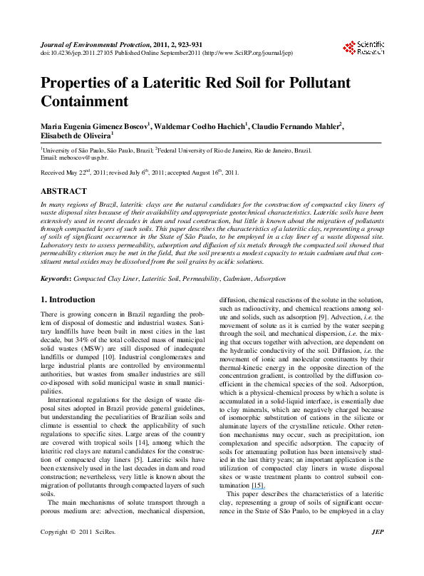 (PDF) Properties of a Lateritic Red Soil for Pollutant Containment