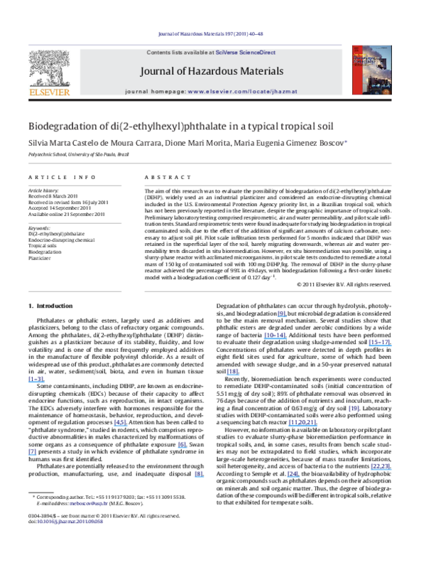 (PDF) Biodegradation of di(2-ethylhexyl)phthalate in a typical tropical ...