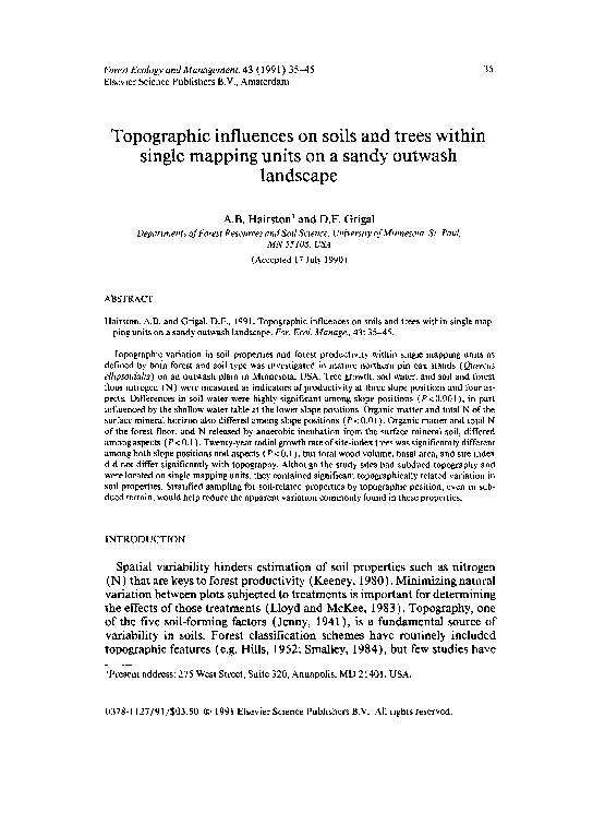 (PDF) Topographic influences on soils and trees within single mapping ...