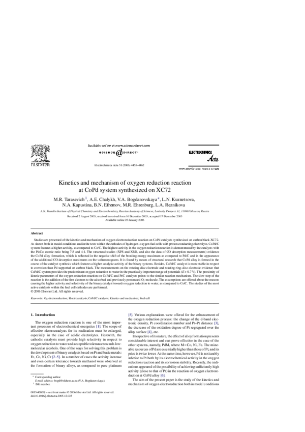 (PDF) Kinetics and mechanism of oxygen reduction reaction at CoPd ...