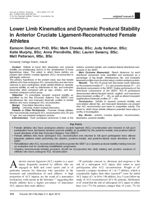 (PDF) Lower Limb Kinematics and Dynamic Postural Stability in Anterior ...