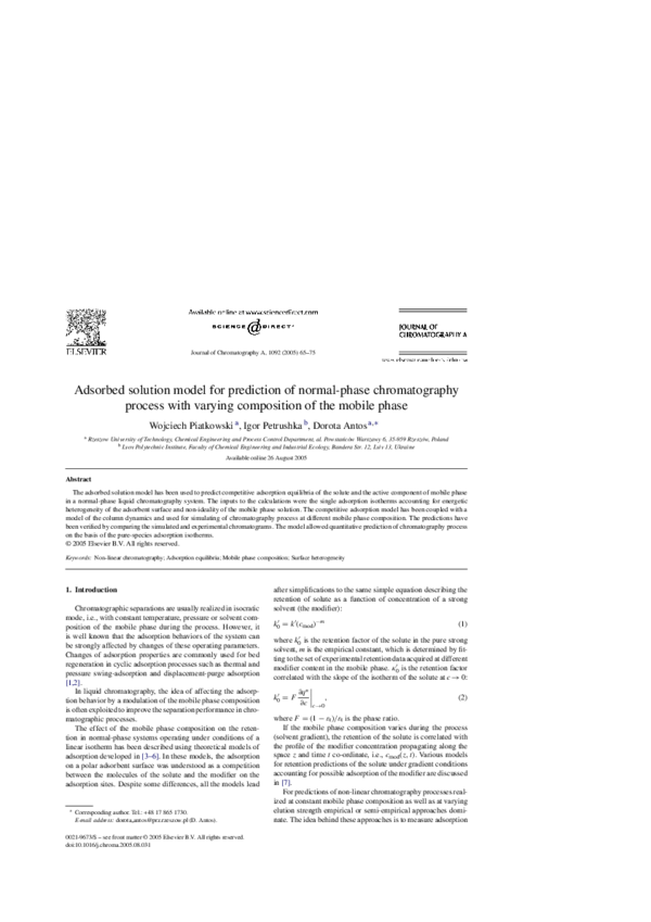 (PDF) Adsorbed solution model for prediction of normalphase chromatography process with varying