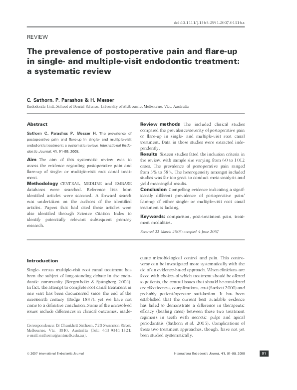 (PDF) The prevalence of postoperative pain and flareup in single and