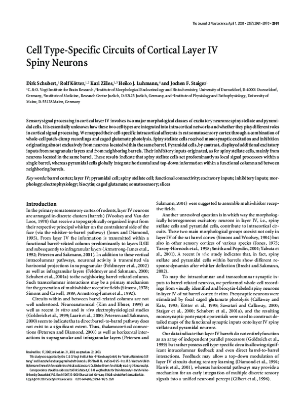 (PDF) Cell type-specific circuits of cortical layer IV spiny neurons