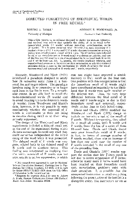 (PDF) Directed forgetting of individual words in free recall