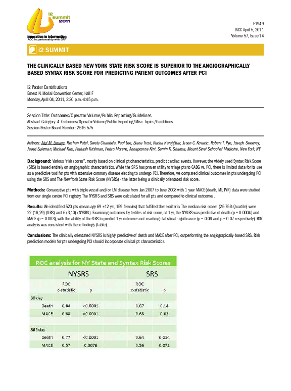 (PDF) THE CLINICALLY BASED NEW YORK STATE RISK SCORE IS SUPERIOR TO THE ...