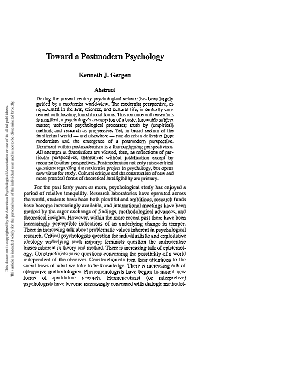 (PDF) Toward a Postmodern Psychology