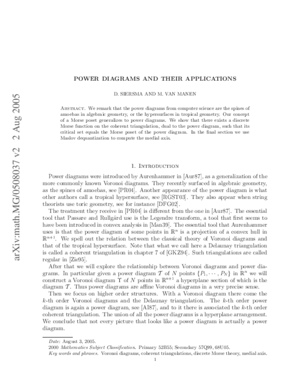 (PDF) Power Diagrams and their applications Dirk Siersma Academia.edu