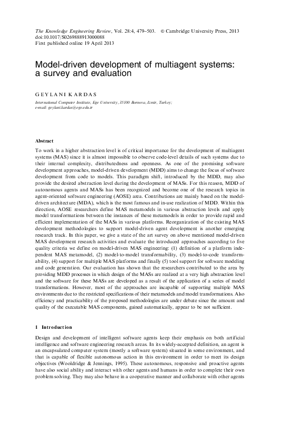 (PDF) Model-driven development of multiagent systems: a survey and ...