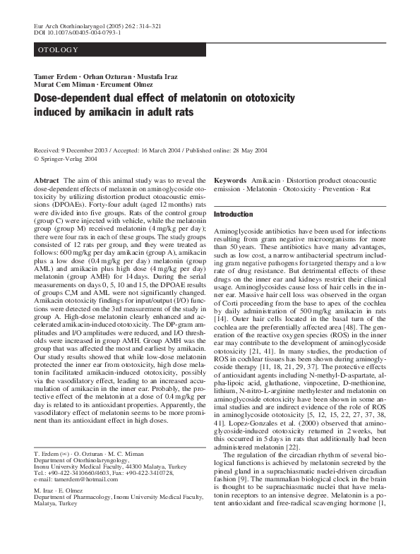 (PDF) Dose-dependent dual effect of melatonin on ototoxicity induced by ...