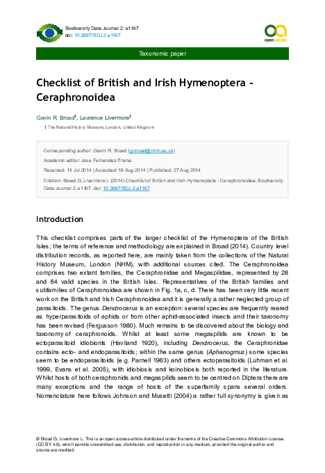 (PDF) Checklist of british and irish hymenoptera - ceraphronoidea