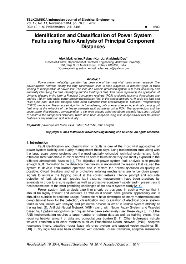 (PDF) Identification and Classification of Power System Faults using ...