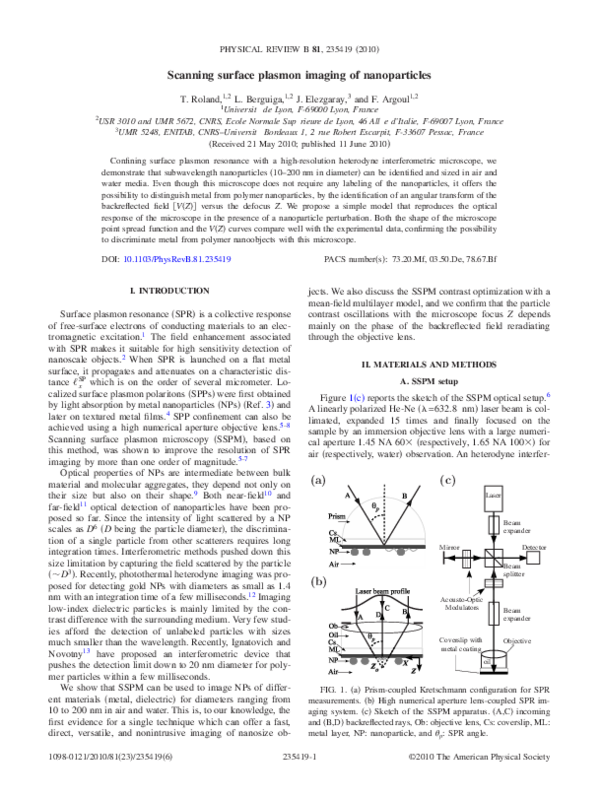 (PDF) Scanning surface plasmon imaging of nanoparticles