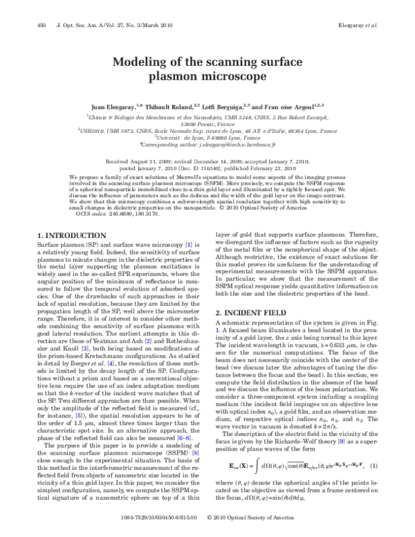 (PDF) Modeling of the scanning surface plasmon microscope