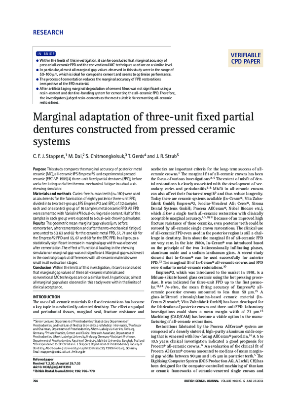 (PDF) Marginal adaptation of three-unit fixed partial dentures ...