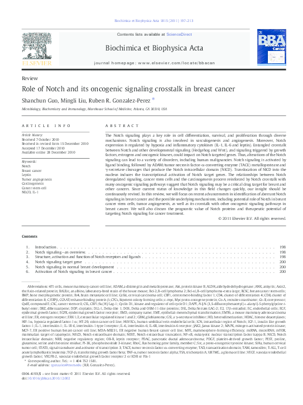 (PDF) Role of Notch and its oncogenic signaling crosstalk in breast ...