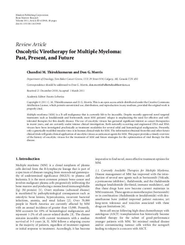 (PDF) Oncolytic Virotherapy for Multiple Myeloma: Past, Present, and Future