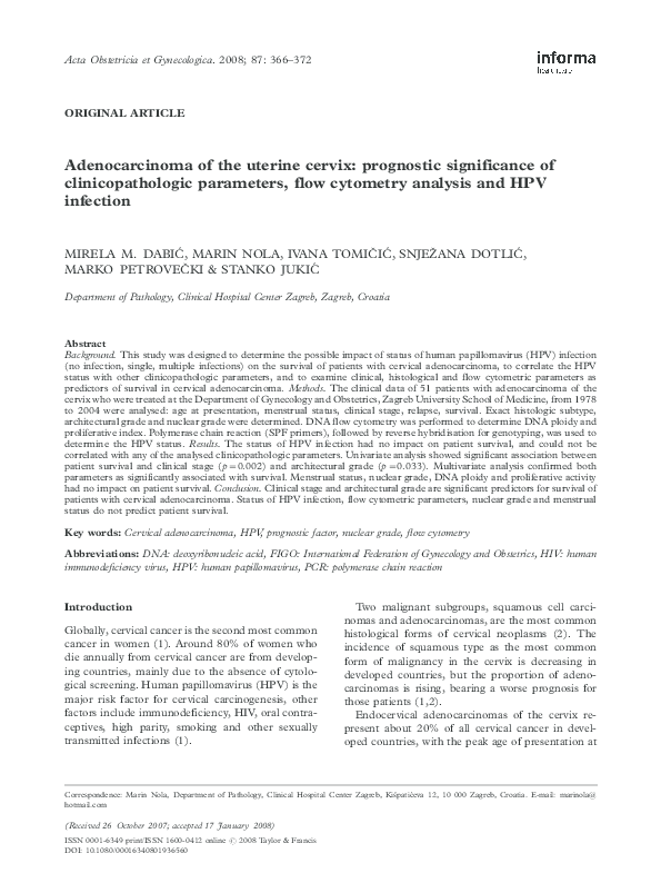 (PDF) Adenocarcinoma of the uterine cervix: prognostic significance of ...